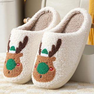 Christmas Elk Soft Cozy Winter Home Slippers | Slip-On Shoes for Warmth and Comfort