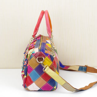 Cowhide Handbags with Colorful Flower Design