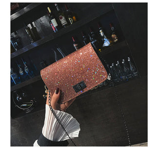 Sweet Lady's Small Square PU Leather Handbag with Sequins