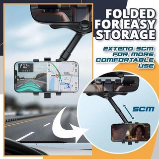 360° Rotatable Rearview Mirror Phone Holder – Universal Car Mount, Retractable