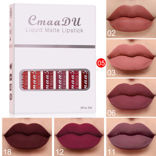 6 Boxes of Matte Non-Stick Cup Waterproof Lipstick | Long-Lasting Lip Gloss Set