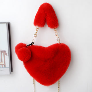 Soft Plush Heart-Shaped Handbag - Women’s Valentine's Day Fur Bag with Zipper Closure