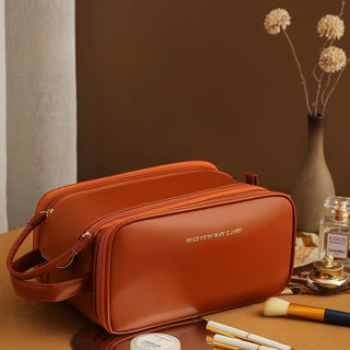 Three-Layer Double Zipper U-Shaped Design Cosmetic Bag High Capacity