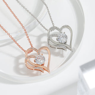 Zircon Double Love Heart-Shaped Necklace with Rhinestones