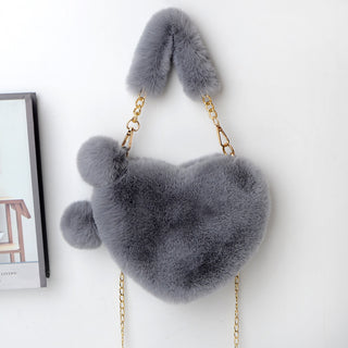 Soft Plush Heart-Shaped Handbag - Women’s Valentine's Day Fur Bag with Zipper Closure