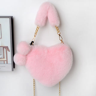 Soft Plush Heart-Shaped Handbag - Women’s Valentine's Day Fur Bag with Zipper Closure