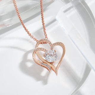 Zircon Double Love Heart-Shaped Necklace with Rhinestones