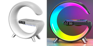 Smart G-Shaped LED Lamp with Bluetooth Speaker | Wireless Charger & App Control