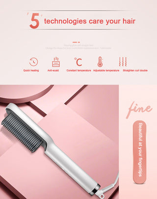 Hair Straightener Comb – 34W PTC Heating Straightening Brush for Effortless Styling