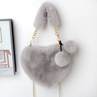 Soft Plush Heart-Shaped Handbag - Women’s Valentine's Day Fur Bag with Zipper Closure