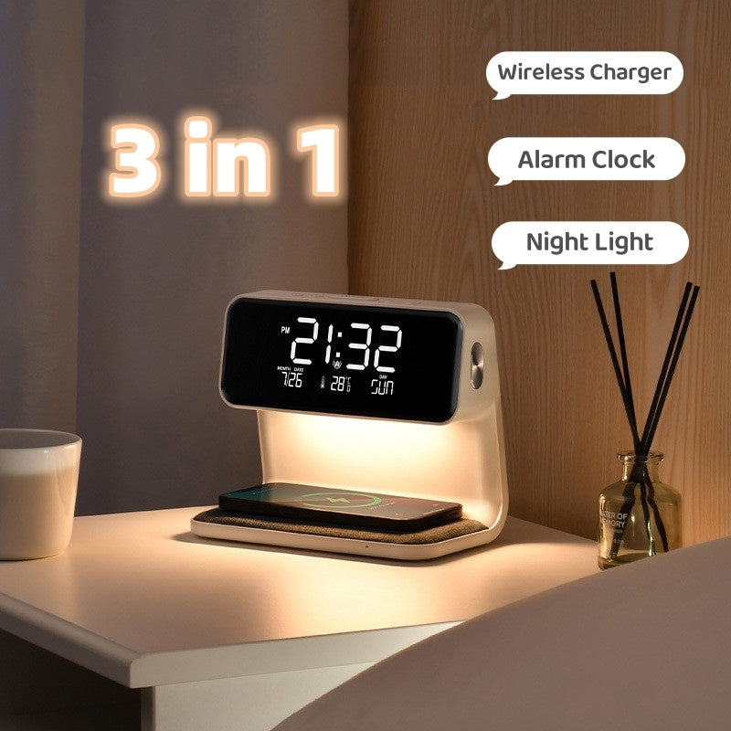 3-in-1 Wireless Charger Alarm Clock & Desk Lamp | Touch Control Dimmable Lighting