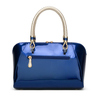 Shiny Patent Leather Handbag – Fashionable One-Shoulder Bag in Candy Color Blue