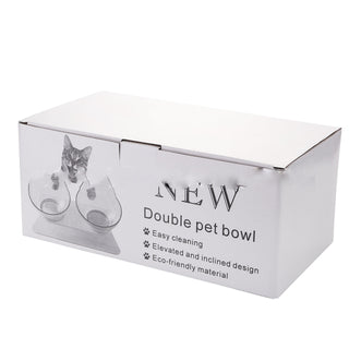 Non-Slip Double Cat Bowl with Raised Stand – 15° Tilted Elevated Cat Feeder