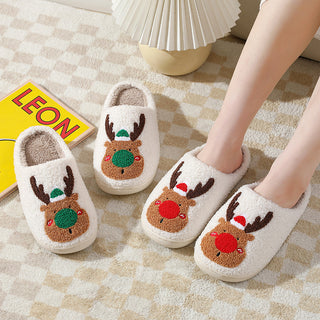 Christmas Elk Soft Cozy Winter Home Slippers | Slip-On Shoes for Warmth and Comfort