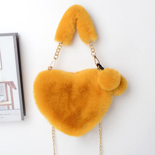 Soft Plush Heart-Shaped Handbag - Women’s Valentine's Day Fur Bag with Zipper Closure