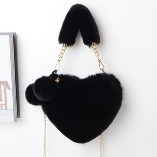 Soft Plush Heart-Shaped Handbag - Women’s Valentine's Day Fur Bag with Zipper Closure