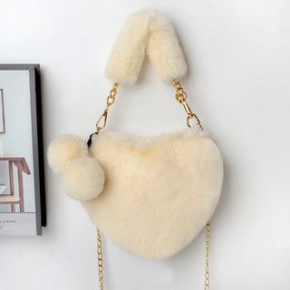 Soft Plush Heart-Shaped Handbag - Women’s Valentine's Day Fur Bag with Zipper Closure