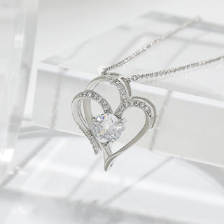 Zircon Double Love Heart-Shaped Necklace with Rhinestones