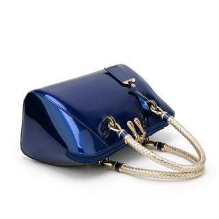 Shiny Patent Leather Handbag – Fashionable One-Shoulder Bag in Candy Color Blue