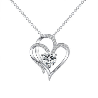 Zircon Double Love Heart-Shaped Necklace with Rhinestones