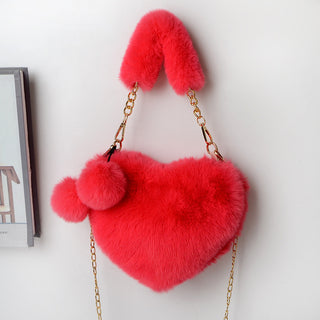 Soft Plush Heart-Shaped Handbag - Women’s Valentine's Day Fur Bag with Zipper Closure