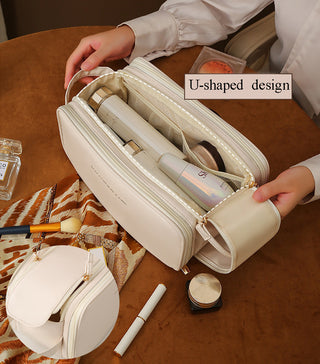 Three-Layer Double Zipper U-Shaped Design Cosmetic Bag High Capacity