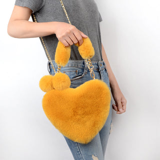 Soft Plush Heart-Shaped Handbag - Women’s Valentine's Day Fur Bag with Zipper Closure