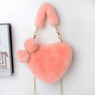 Soft Plush Heart-Shaped Handbag - Women’s Valentine's Day Fur Bag with Zipper Closure