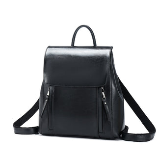 Genuine Leather Backpack – Fashion Oil Wax Cowhide School Bag for Women