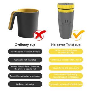 No Lid Twist Cup: Portable Double Insulated Tumbler with Straw | Travel-Friendly