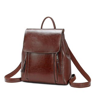 Genuine Leather Backpack – Fashion Oil Wax Cowhide School Bag for Women