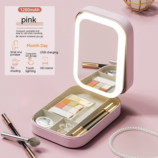 Portable Makeup Storage Box with LED Light Mirror |Travel Cosmetic Organizer